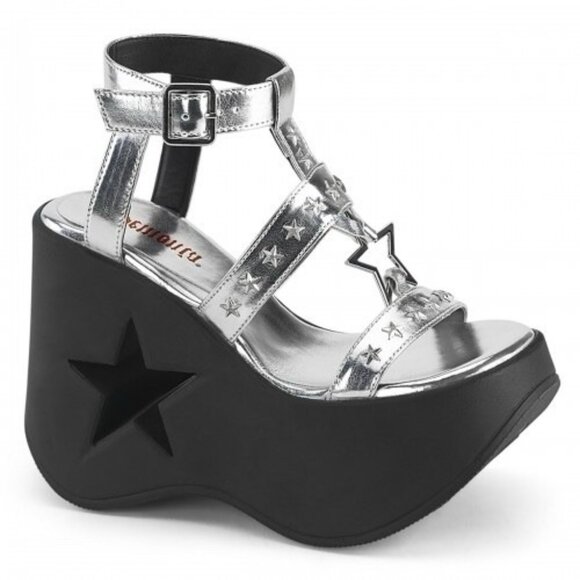 Demonia Dynamite Platform Wedge Sz 7 Silver Star Cutout Rave EDM Festival Gothic - Picture 2 of 15